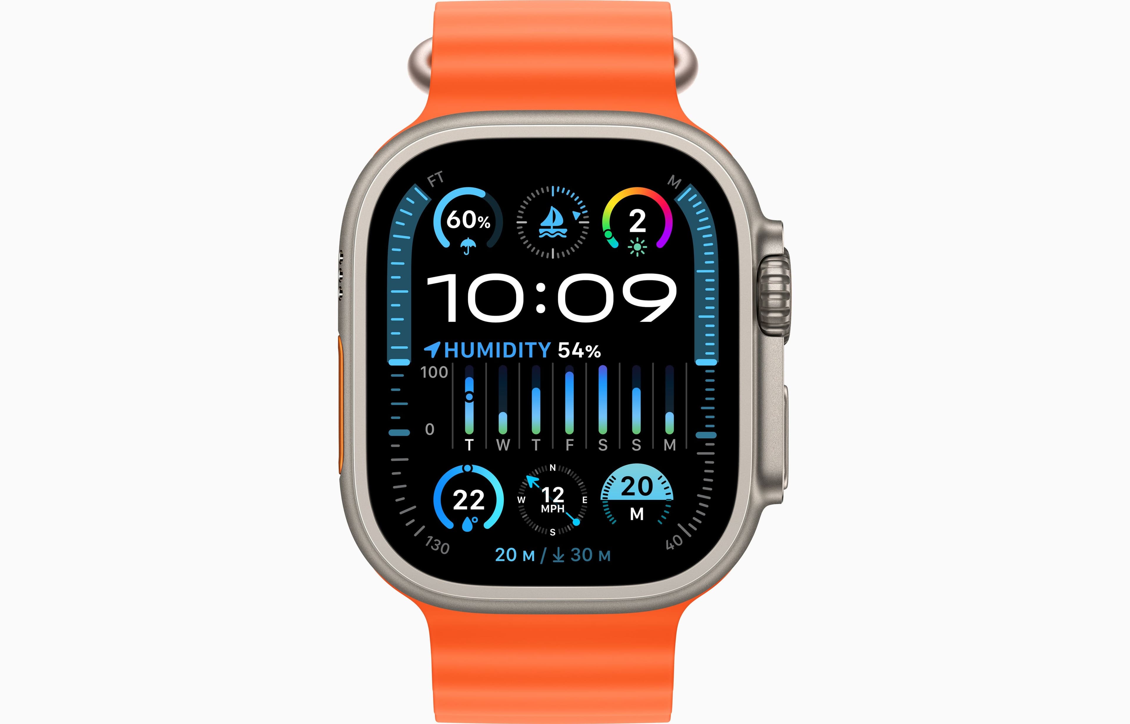 Apple Watch Ultra 2 49mm Titanium Orange, Ocean Band - ساعة أبل الترا 2 مقاس 49 ملم تيتانيوم برتقالي، حزام المحيط